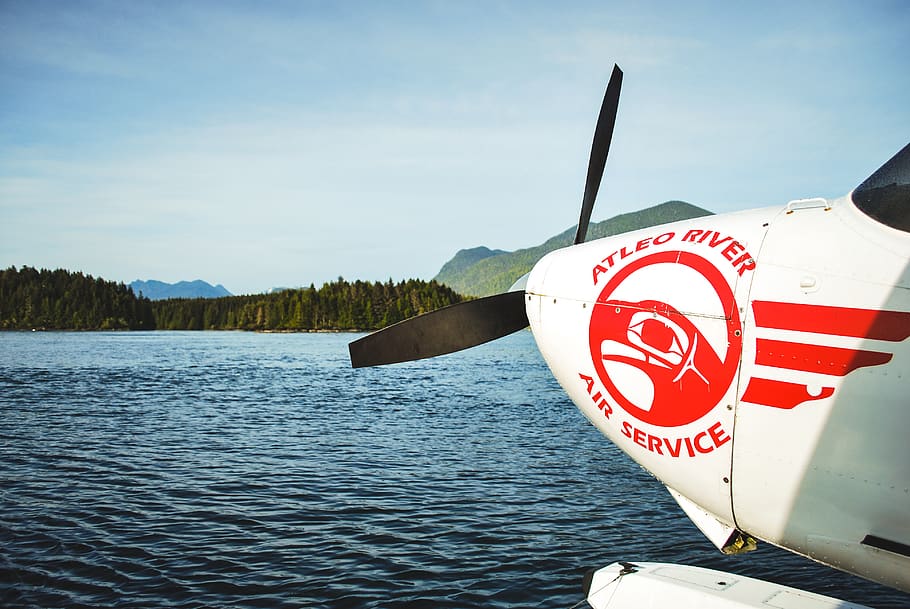 white plane on body of water, propeller, tofino, aircraft, airplane, HD wallpaper