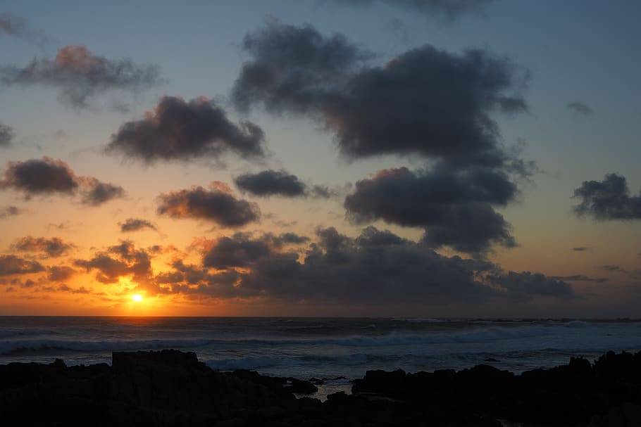 sunset, sea, wave, clouds, south africa, the indian ocean, coast HD wallpaper