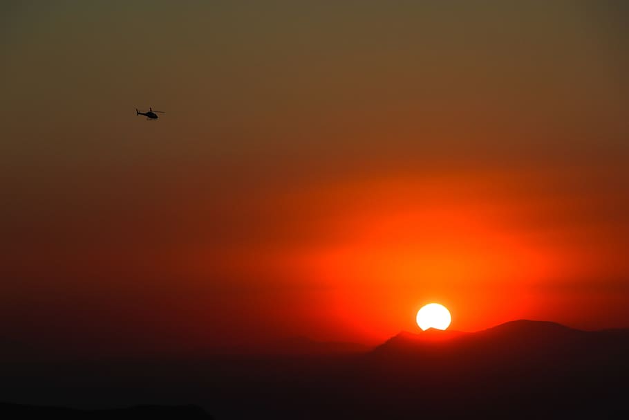 west, helicopter, sky, twilight, chopper, in the evening, air HD wallpaper