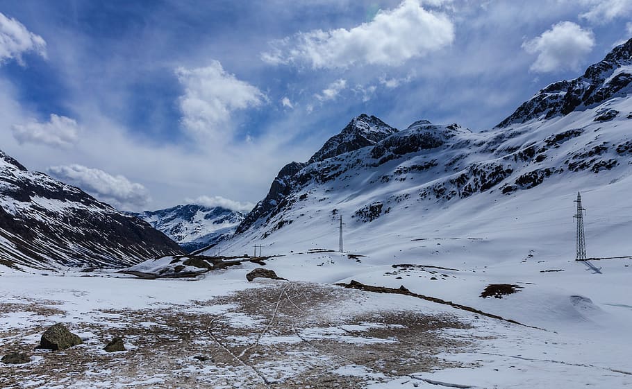 Photo Of Snow Covered Mountain, blue sky, clouds, cloudscape HD wallpaper