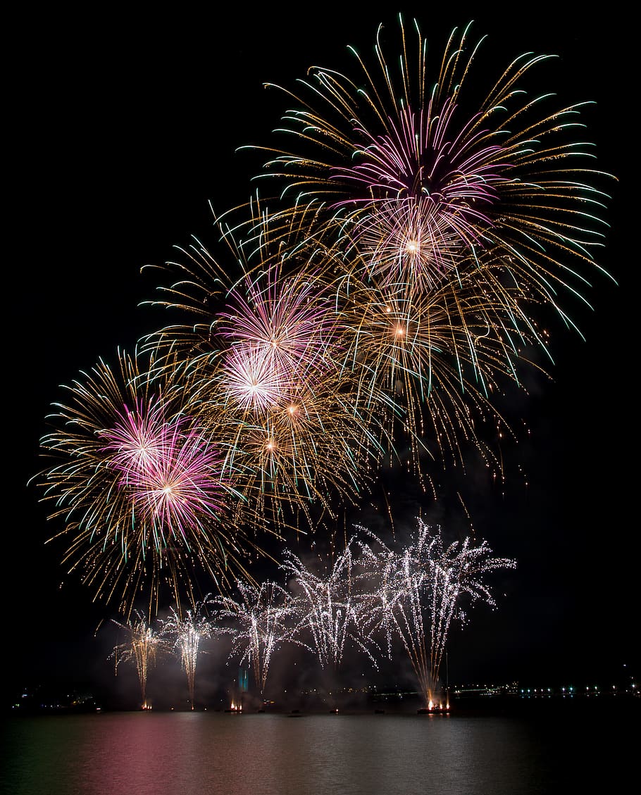 australia, canberra, illuminated, firework, celebration, night HD wallpaper