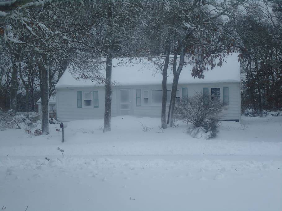 house, ranch, snow, storm, chimney, cold temperature, winter HD wallpaper