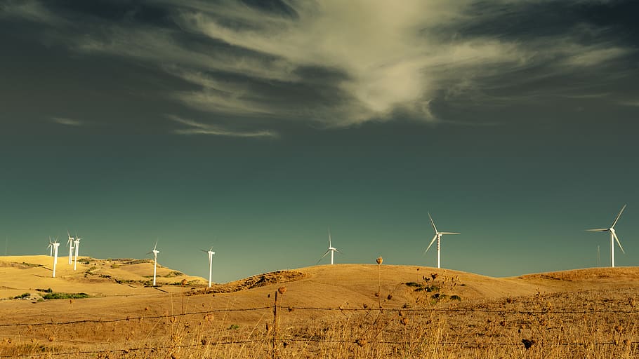 windmills on hill, wind turbine, renewable energy, environmental conservation HD wallpaper