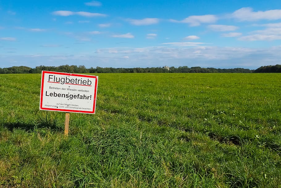 shield, landscape, nature, note, warning, sky, clouds, airfield HD wallpaper