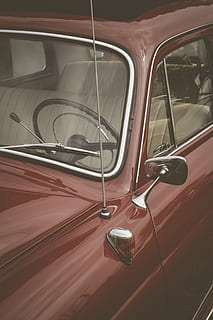 red car, transportation, automobile, vehicle, cushion, mirror HD wallpaper