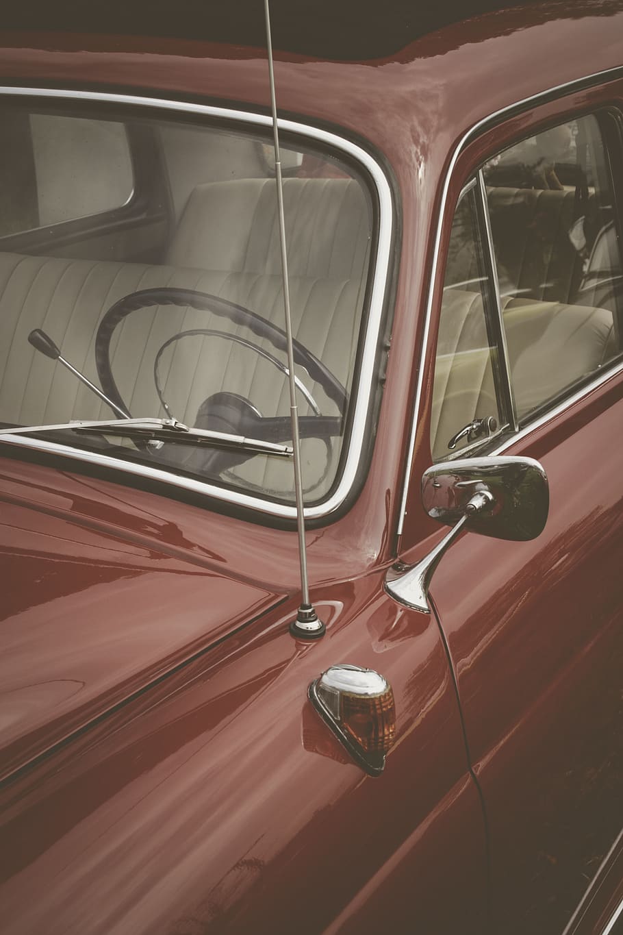 red car, transportation, automobile, vehicle, cushion, mirror HD wallpaper
