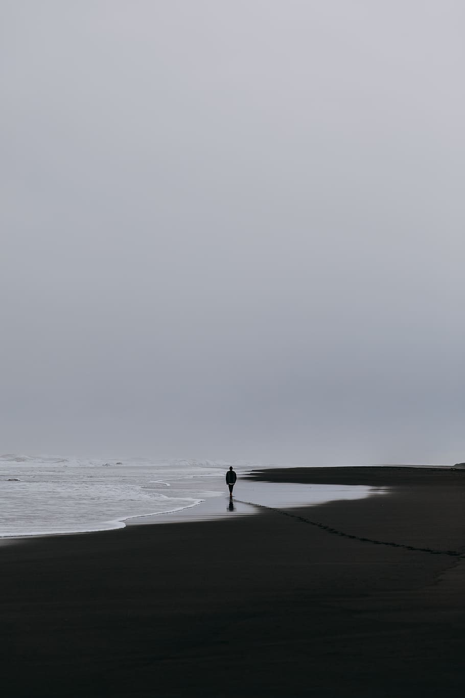 man on seashore, water, sky, land, silhouette, one person, scenics - nature HD wallpaper