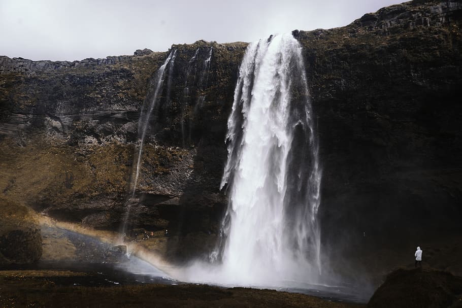 waterfalls during daytime, nature, river, outdoors, person, human HD wallpaper