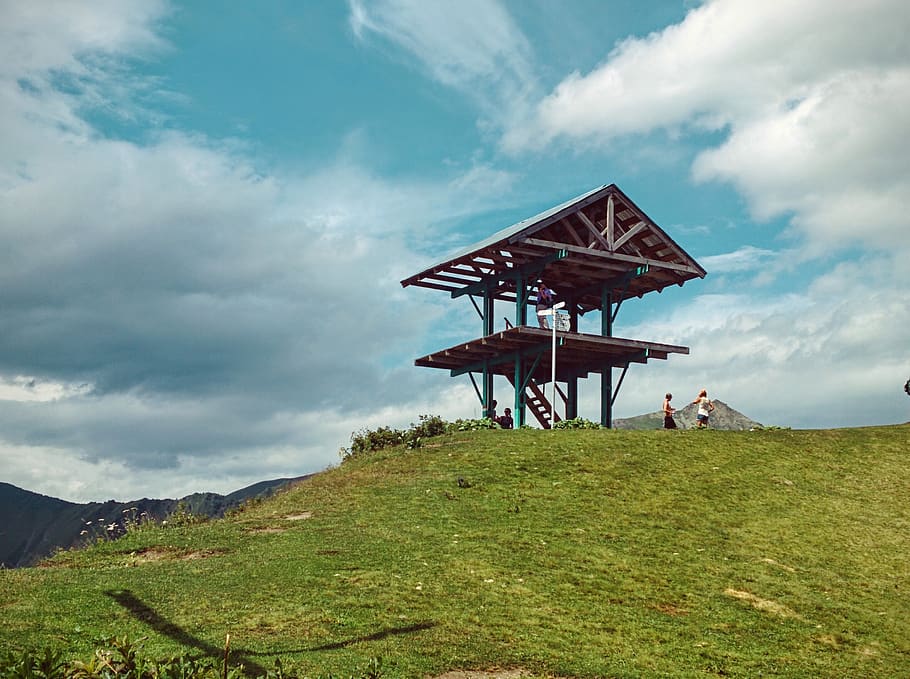 georgia, mestia, viewpoint, cloud - sky, grass, architecture HD wallpaper
