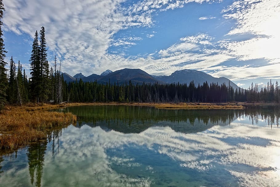 tranquility, reflection, lake, calm, water, clouds, mood, evening HD wallpaper