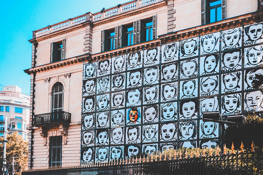 assorted-faces building wall decor, architecture, built structure HD wallpaper