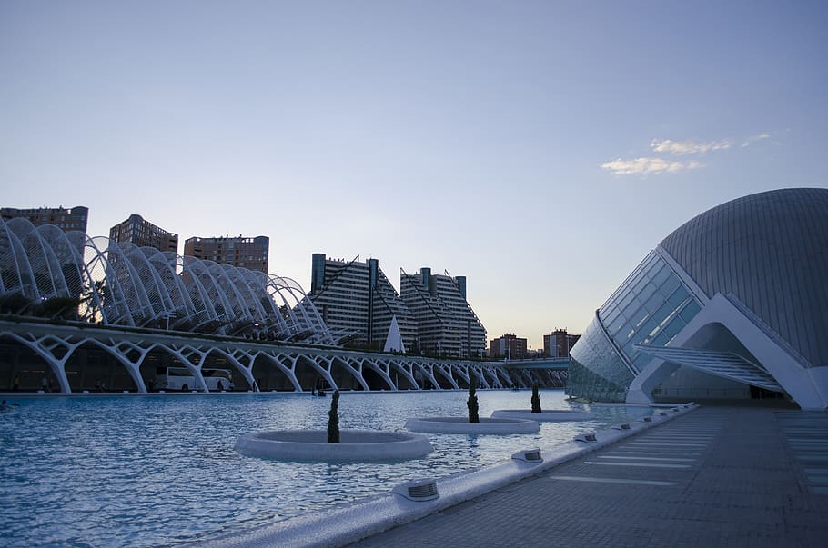 spain, valencia, blue, architecture, good, sky, water, built structure HD wallpaper