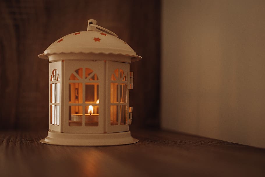 White Lantern on Table, candle, lamp, light, architecture, indoors HD wallpaper