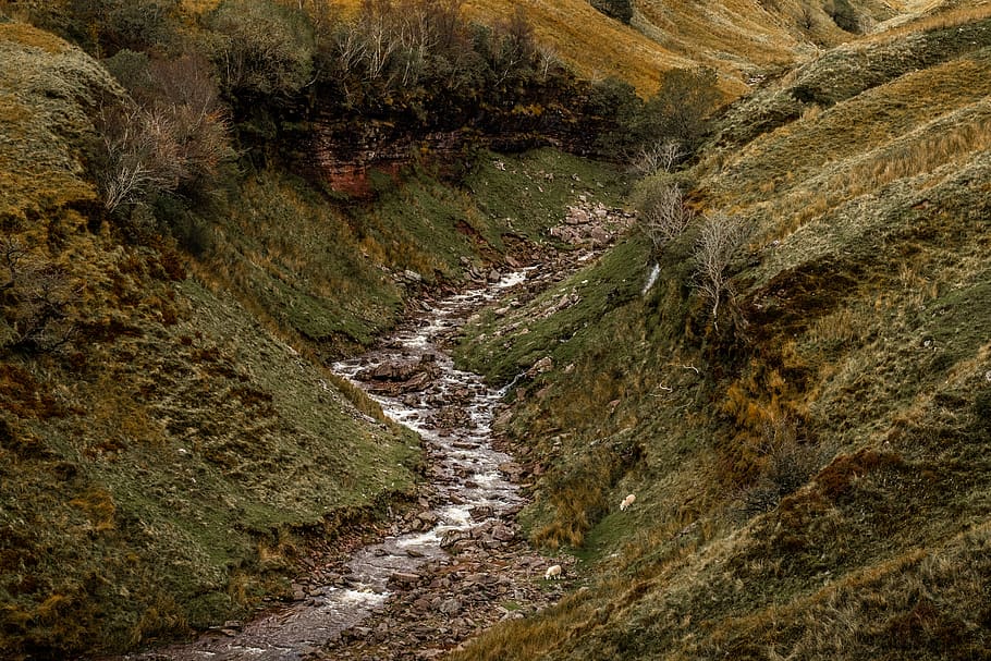 flowing river, nature, outdoors, mountain, water, ground, slate HD wallpaper