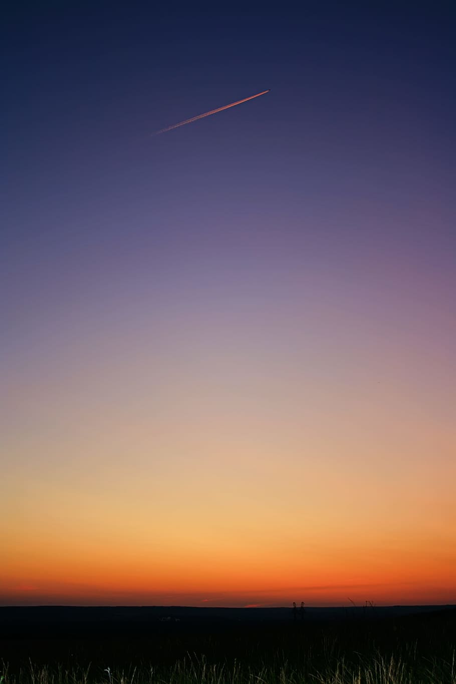 sunset, sky, jet, blue, orange, red, nature, vapor trail, beauty in nature HD wallpaper
