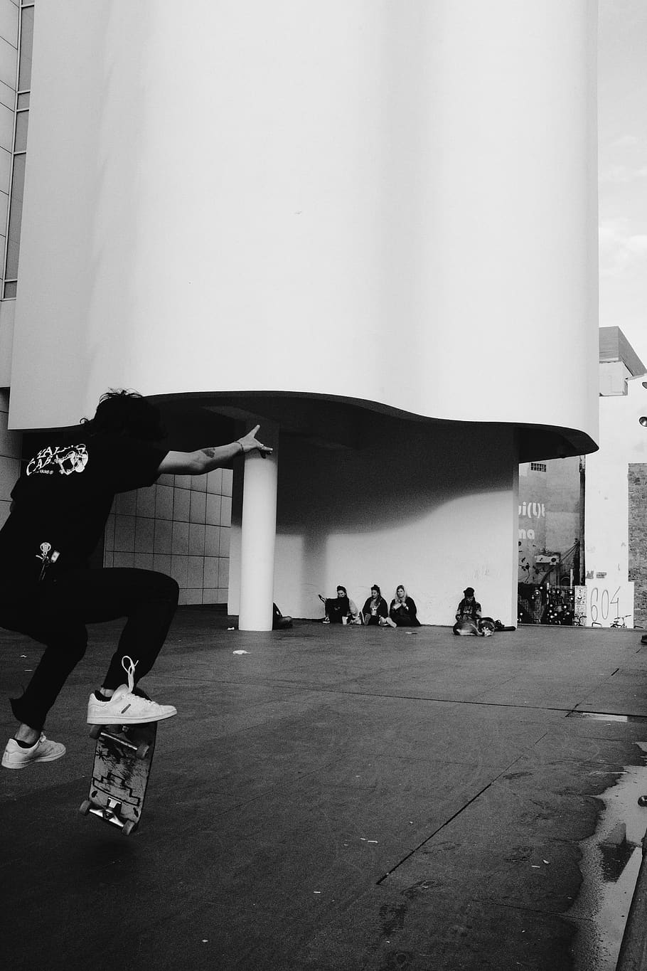 man skating beside white building, person, human, apparel, clothing HD wallpaper