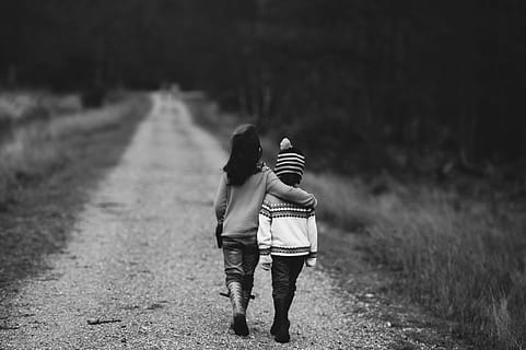 walk, walking, path, way, brother, sister, children, two people HD wallpaper