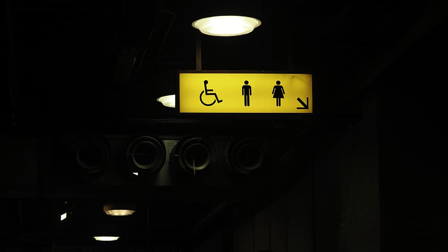 still, items, things, ceiling, light, sign, box, men, women HD wallpaper
