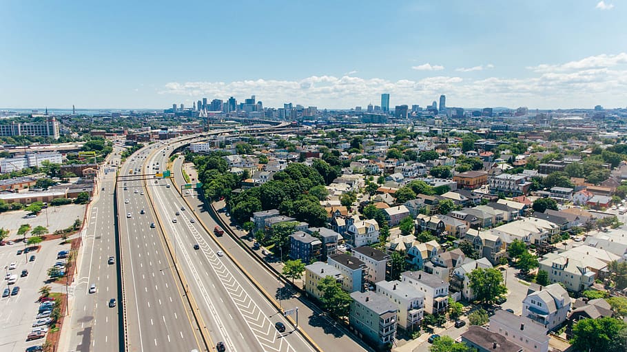 boston, united states, urban, highway, road, skyscraper, house, HD wallpaper