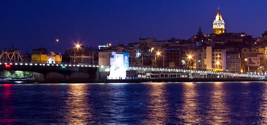 turkey, galata bridge, tower, lights, architecture, built structure HD wallpaper
