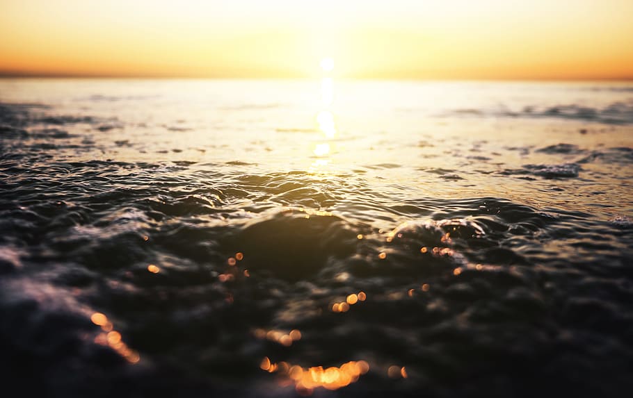 low angle photo of sea during golden hour, no plastic, no more HD wallpaper