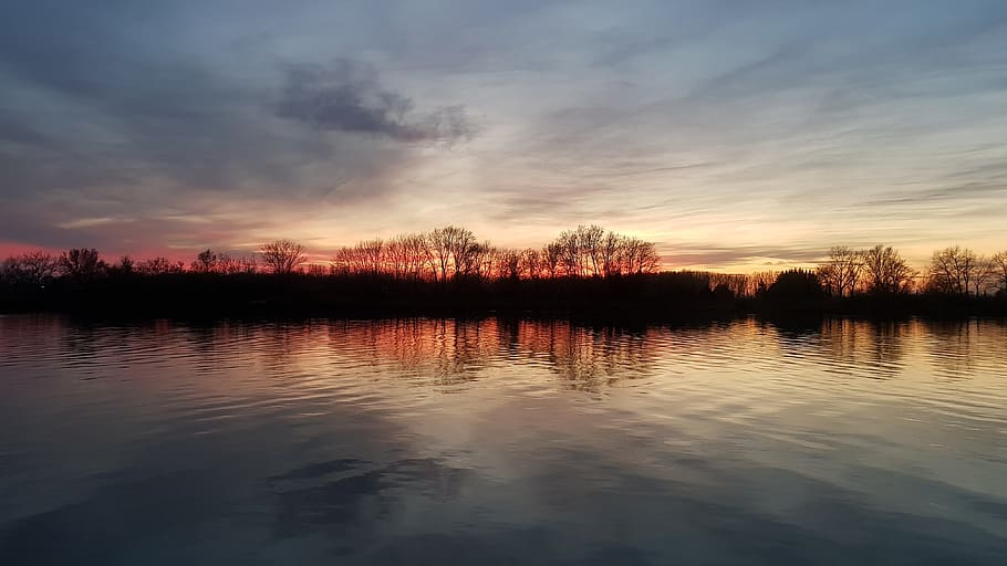 water, sky, river, nature, landscape, mood, wood, calm, tranquility HD wallpaper