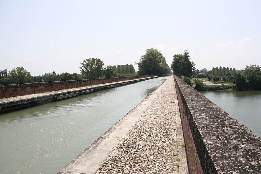aqueduct, channel, navigation, bridge, travel, water, boat, HD wallpaper