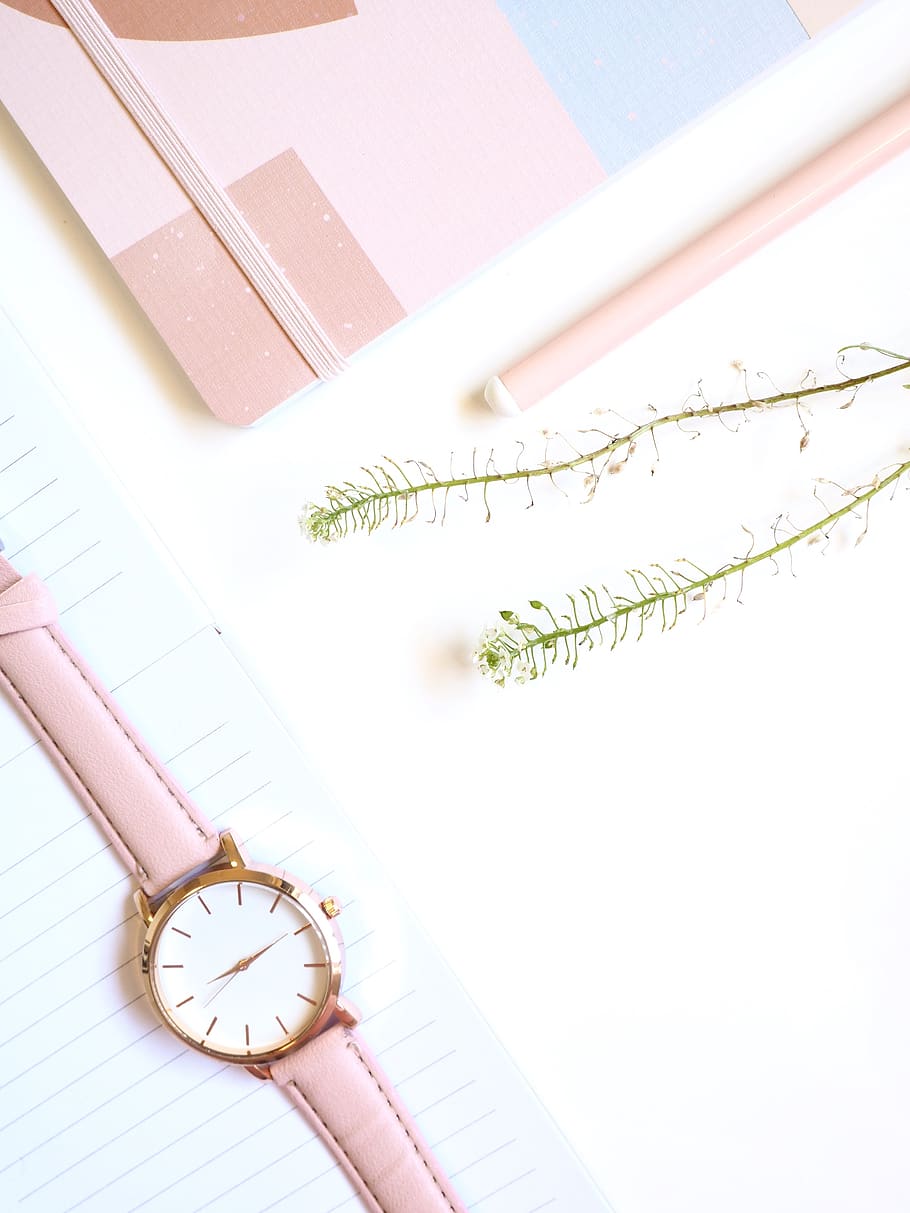 write, white space, flatlay, business, feminine, pink, simple HD wallpaper