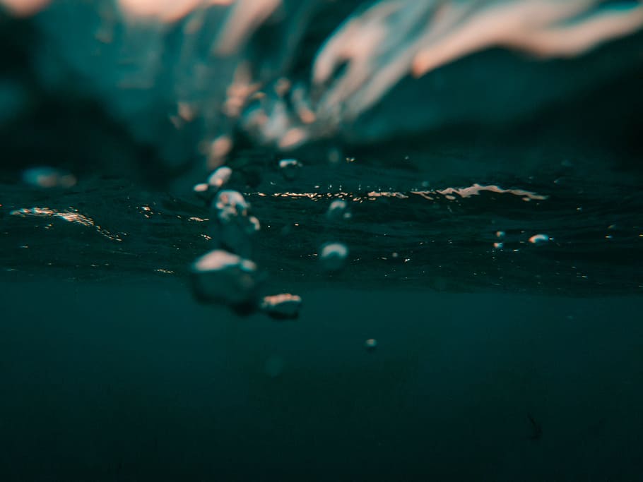 shallow focus photography of under water, bubble, ocean, sea HD wallpaper