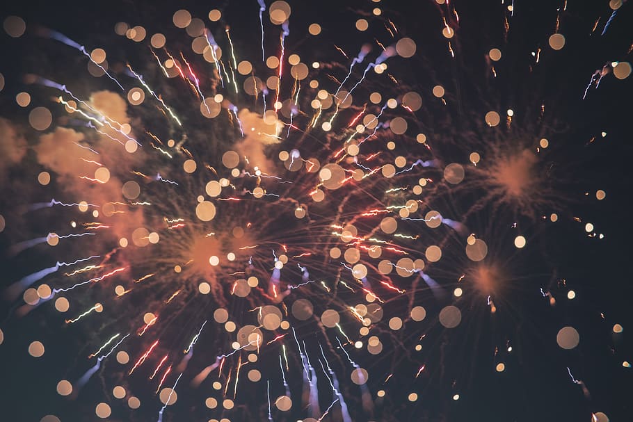 fireworks illustration, light, sky, long exposure, blur, bokeh HD wallpaper