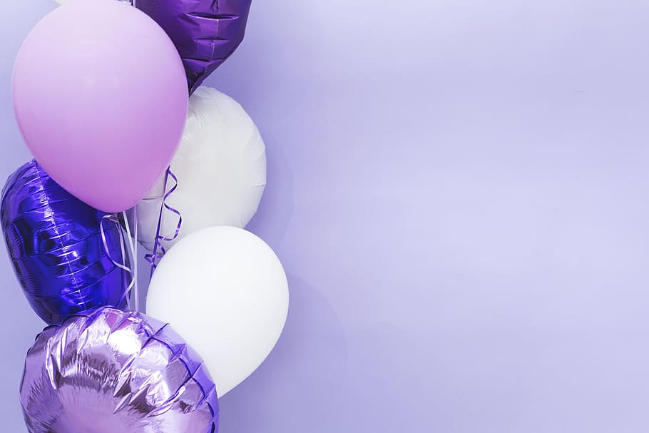 Purple Balloons On The Left Side Photo, Happy Birthday, Celebrate