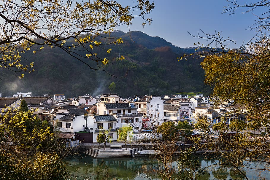 china, anhui, town, tree, building exterior, architecture, plant HD wallpaper