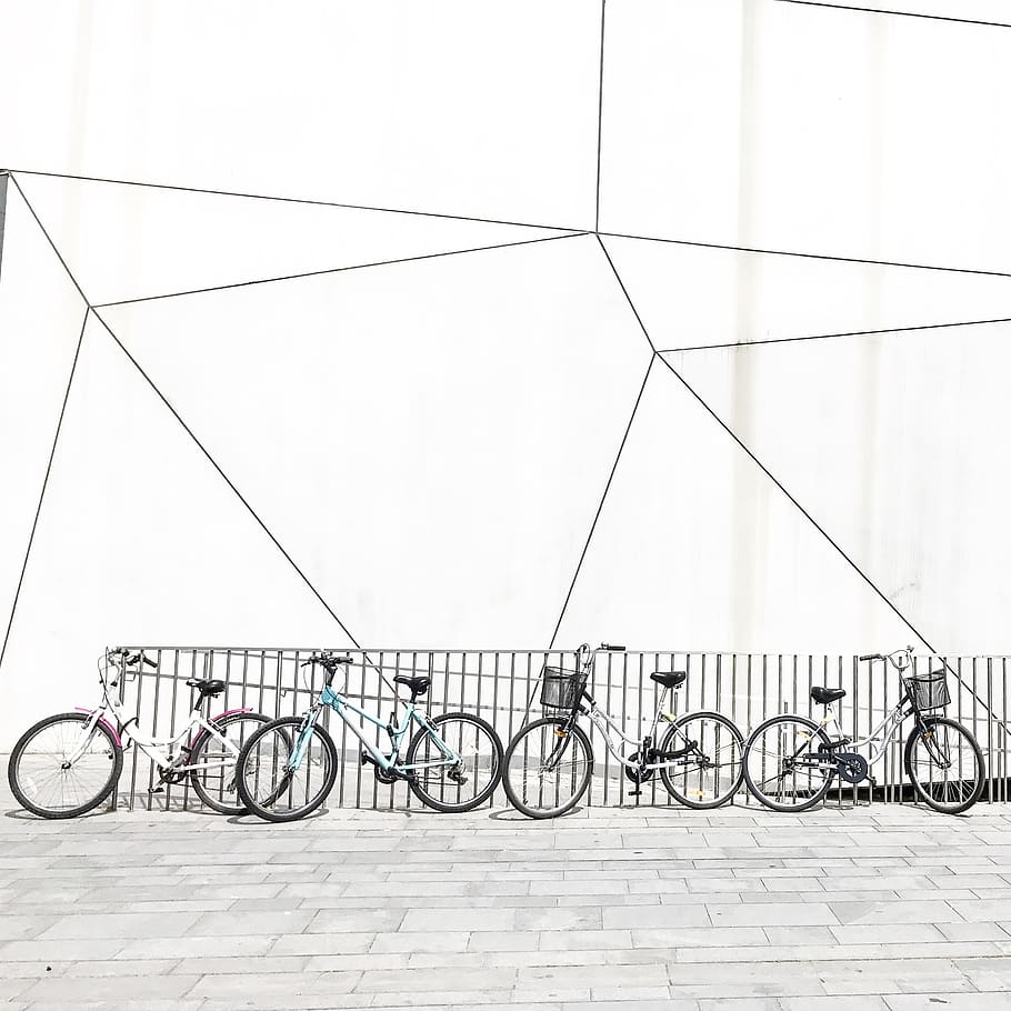 bicycles beside railings, wheel, machine, transportation, vehicle, HD wallpaper