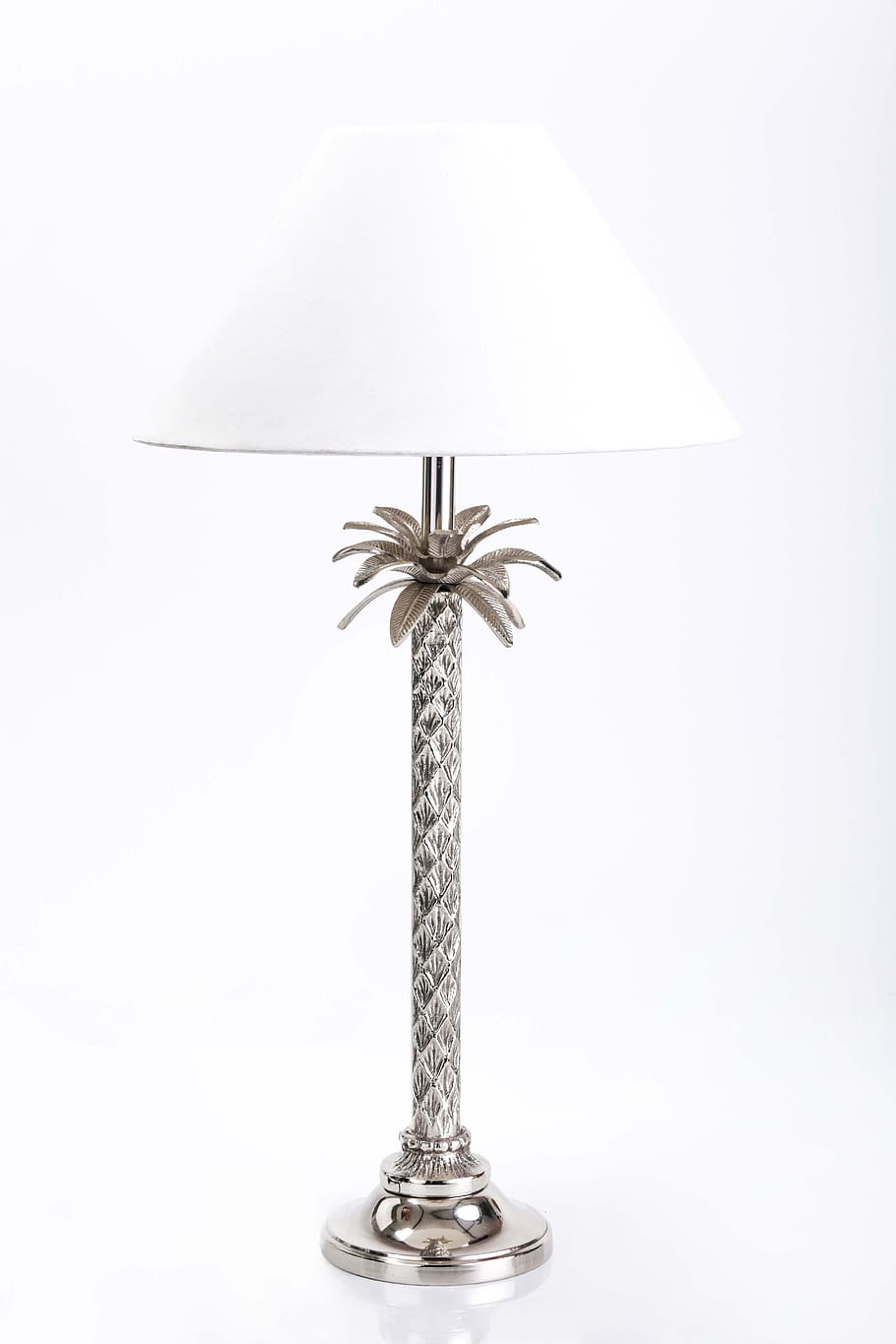 Gray Metal Table Lamp With White Cone Lampshade, brass, creative HD wallpaper