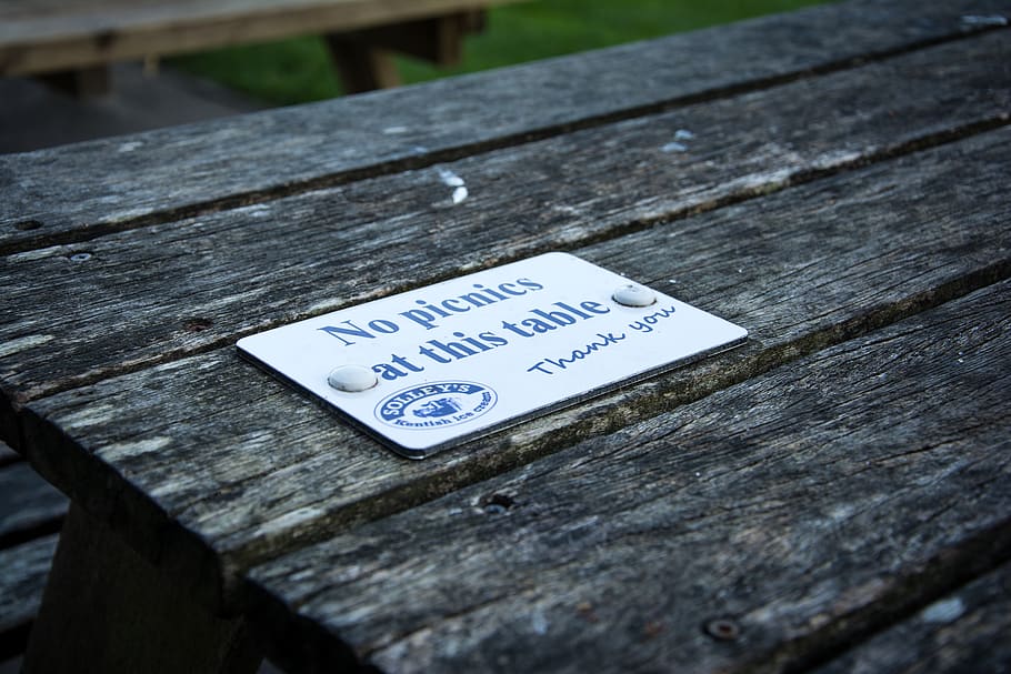 picnic, table, wood - material, text, western script, communication HD wallpaper