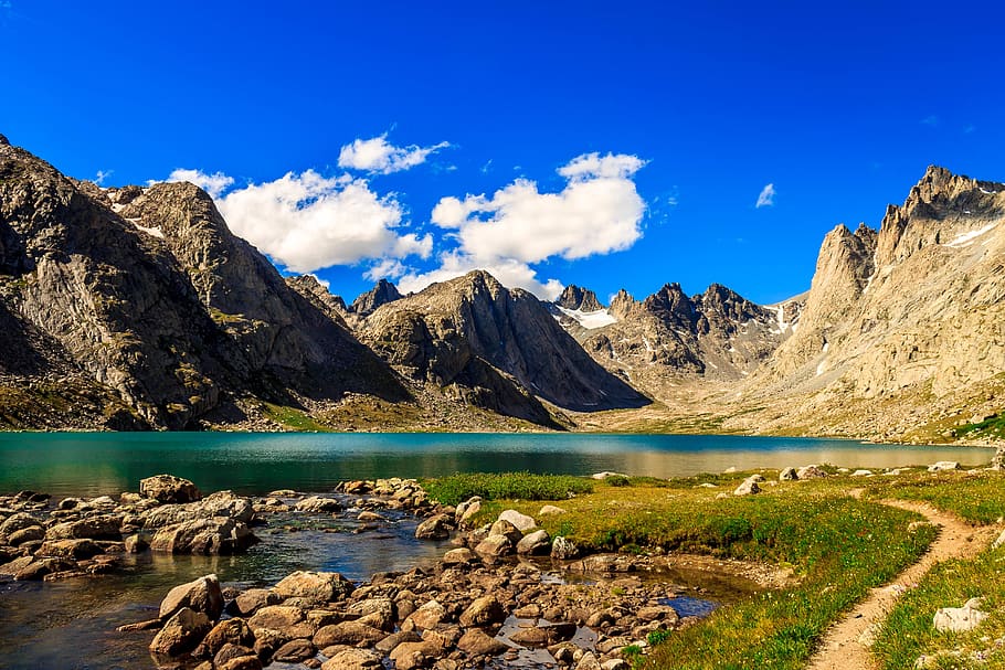 mountains, wyoming, titcomb basin, lake, alpine, peaks, glacier, HD wallpaper