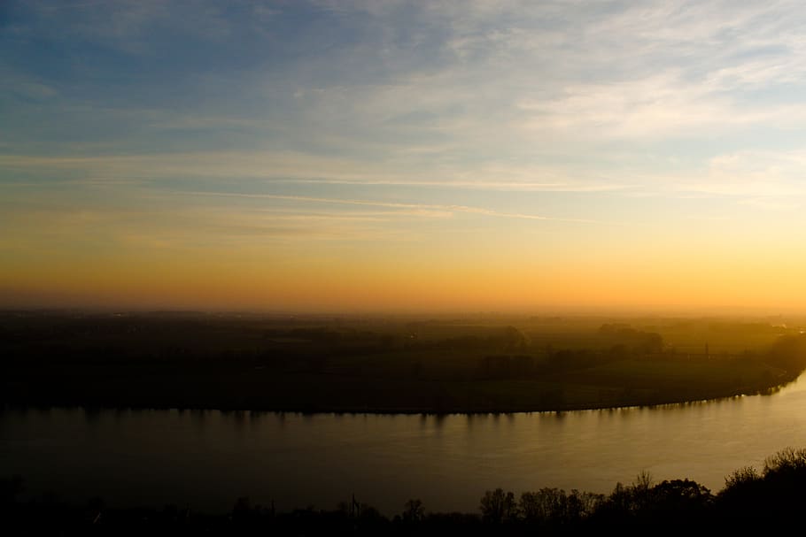 sunset, evening, twilight, river, clouds, sky, the picturesque HD wallpaper