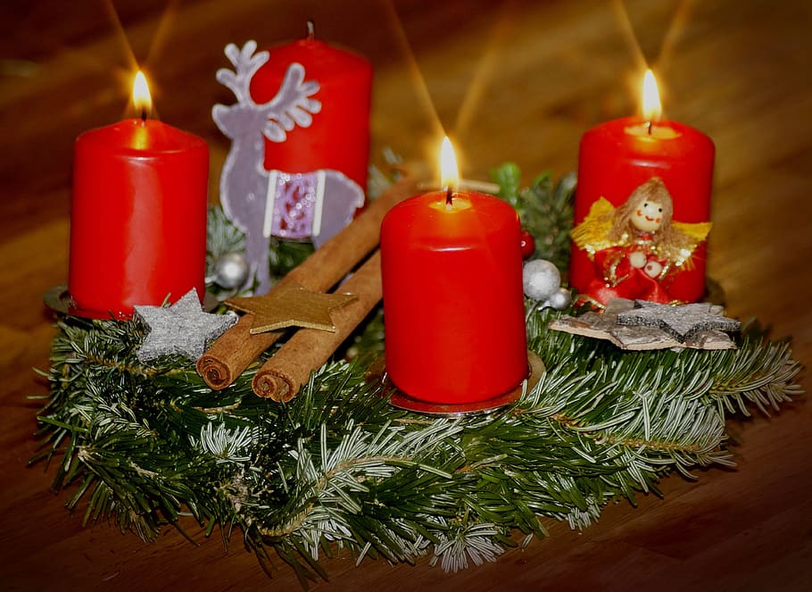 third advent, advent wreath, candles, christmas jewelry, decorated, HD wallpaper
