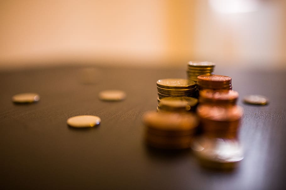 Shallow Focus Photography of Coins, account, Â£, bank account, HD wallpaper