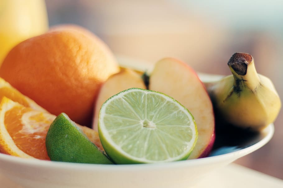 fruits, oranges, limes, apples, bananas, bowl, food, food and drink HD wallpaper