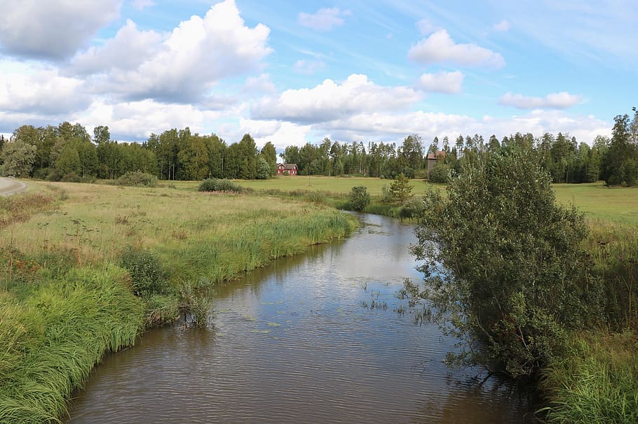 river, countryside, field, sky, autumn, popular, sastamala, HD wallpaper