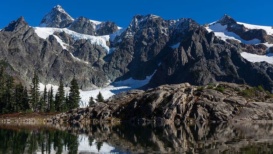 gray mountains under blue sky, crest, outdoors, nature, mountain range HD wallpaper