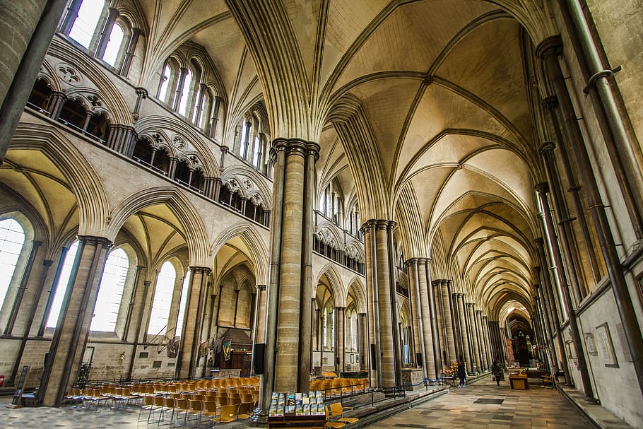 Concrete Cathedral Ceiling, abbey, arches, architecture, art HD wallpaper