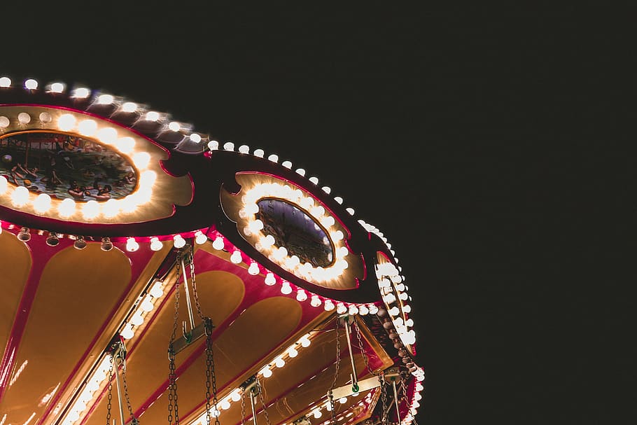 attraction, rides, carousel, neon, city, lights, lamps, russia HD wallpaper