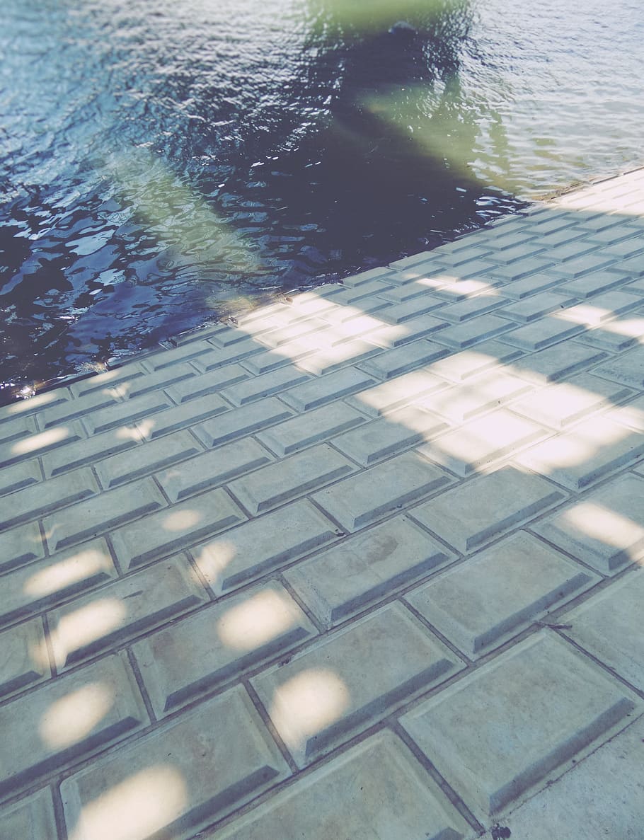 tiles, river, water, diagonal, geometry, squares, shadows, rectangles HD wallpaper