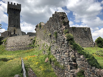 brick castle during day, ruins, wall, tower, toscana, fortezza HD wallpaper