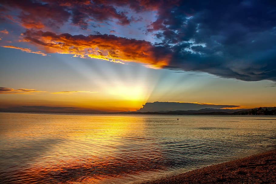 sunset, blue hour, sky, abendstimmung, twilight, landscape HD wallpaper