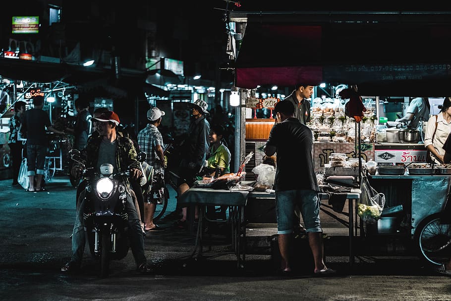 bangkok, thailand, markets, food, streets, vendors, asian, motorcycle, HD wallpaper