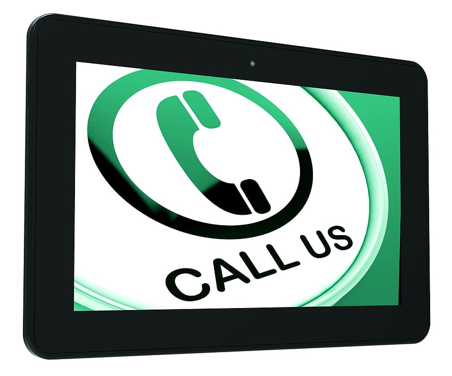 Call Us Tablet Showing Talk or Chat, button, call now, chatting