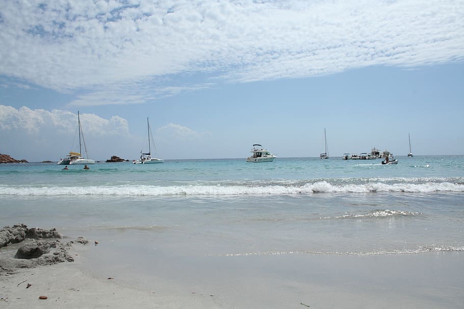 beach, sea, holiday, side, clouds, sky, blue, paradise, corsican HD wallpaper